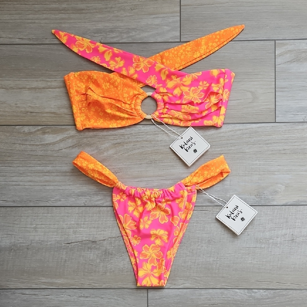 Kulani Kinis Pink and Orange Floral Ring Bikini